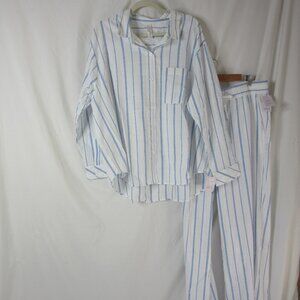 Auden Pajama Set 2 Piece Blue White Striped Long Sleeve & Pants Size XXL NWT